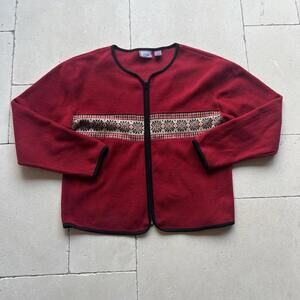 Premier Holiday Red Embroidered Cardigan Sweater XL Womens